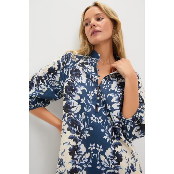 TUCKERNUCK Indigo Reflection Cotton Linen Maryse Caftan Size L NWT - Picture 6 of 8